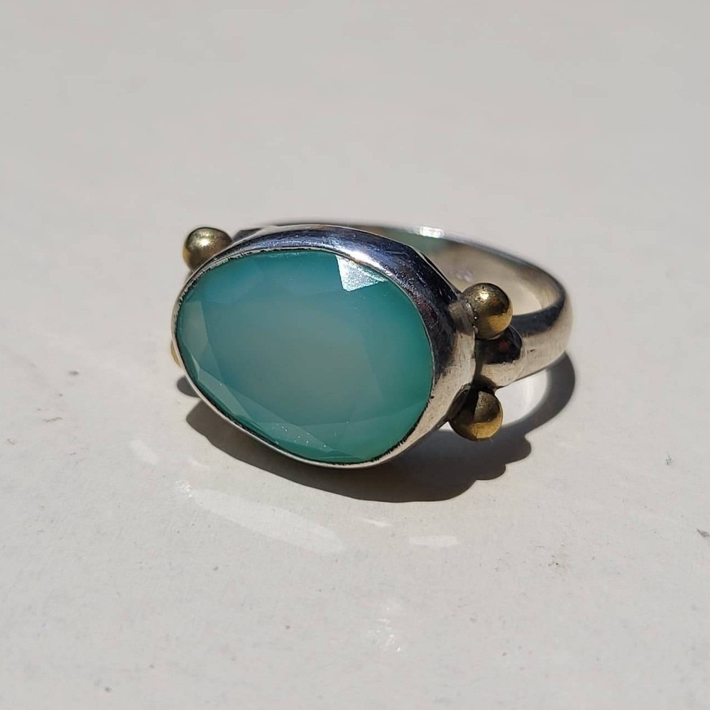 Vintage YS Chalcedony Sterling Silver Statement Ring
